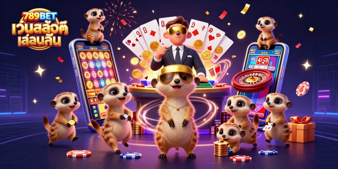 ภาพจาก 789BET เว็บสล็อตเล่นลื่น แสดงกลุ่มเมียร์แคตส์เล่นคาสิโนอย่างมีชีวิตชีวา
