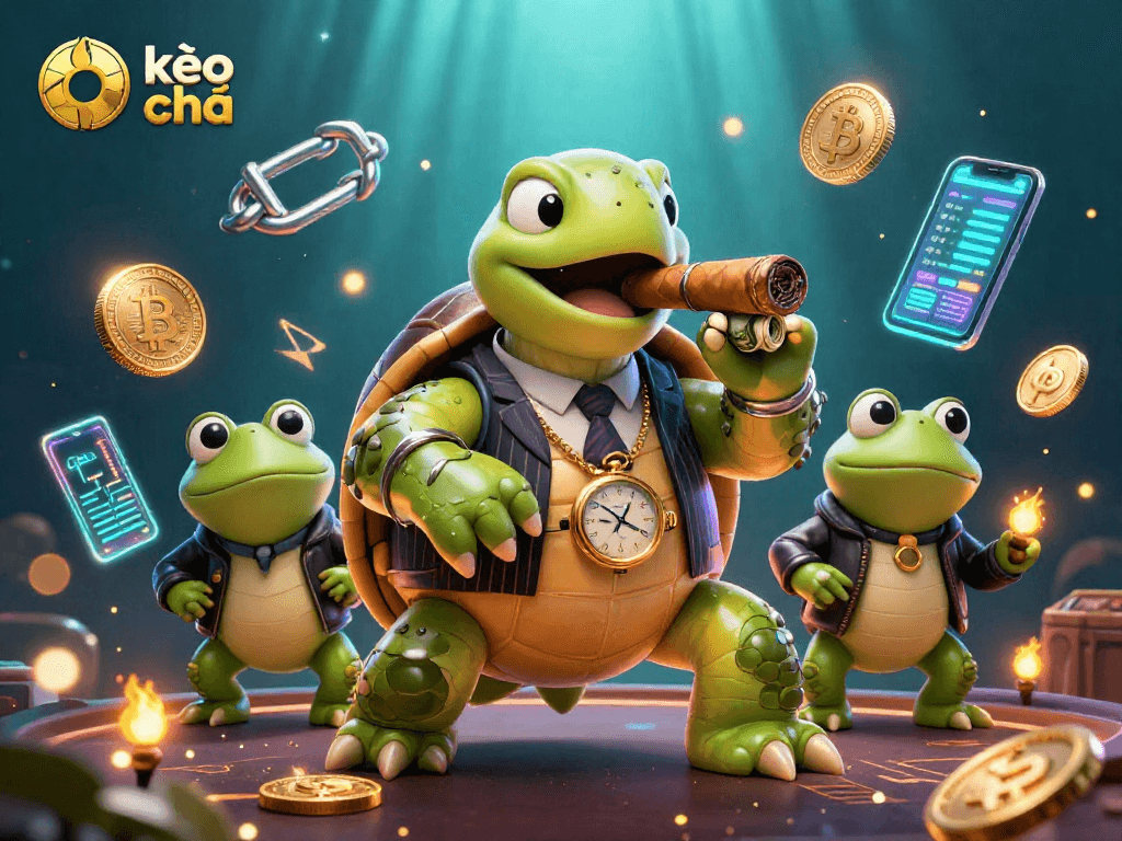 Engage with kèo nhà cái through vibrant 3D casino art featuring a turtle in a mobster suit.