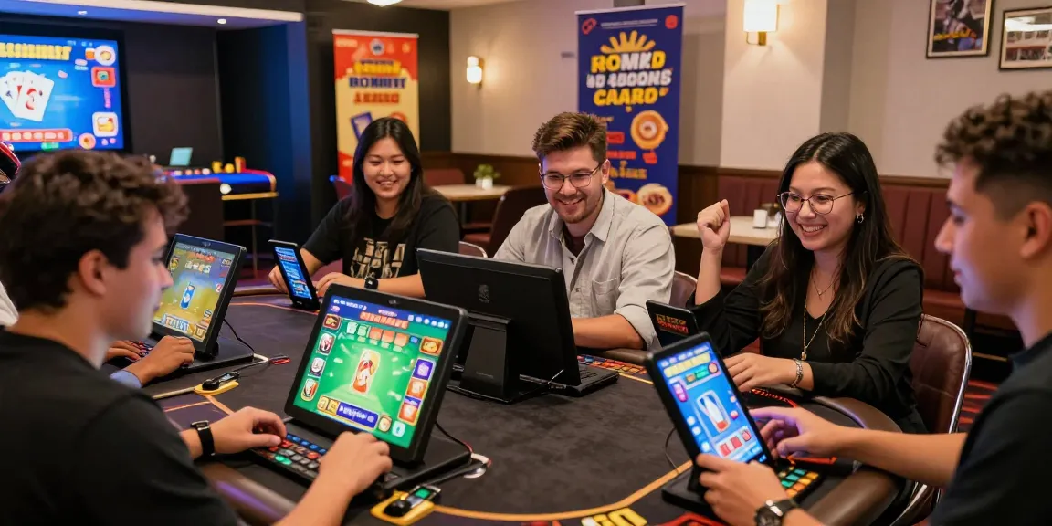 Experience thrilling gaming action with Card Rummy at https://cardrummyapp.com.pk/ featuring mobile gameplay, friends celebrating, and vibrant graphics.