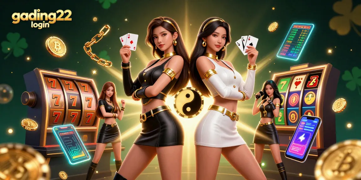 Engage with gading22 login through an energetic casino scene featuring vibrant characters and gaming elements.