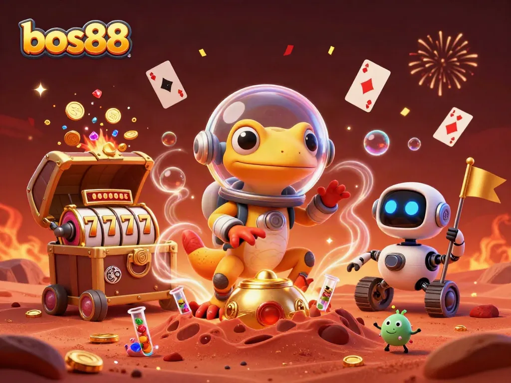 Experience excitement with bos88 as a Martian gecko discovers a golden casino in a dynamic 3D scene.