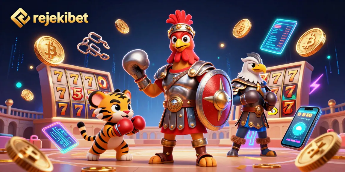 Play exciting slots with rejekibet, featuring animated characters and vibrant casino-themed elements.