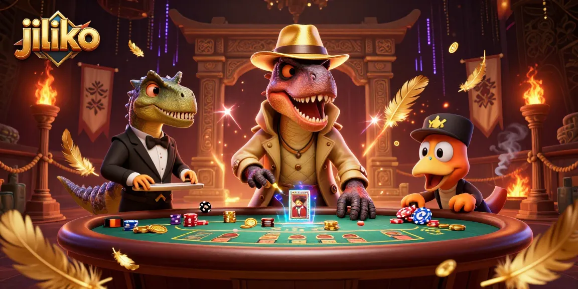 Witness the thrilling action at Jiliko as the velociraptor card counter blends in at the blackjack table.