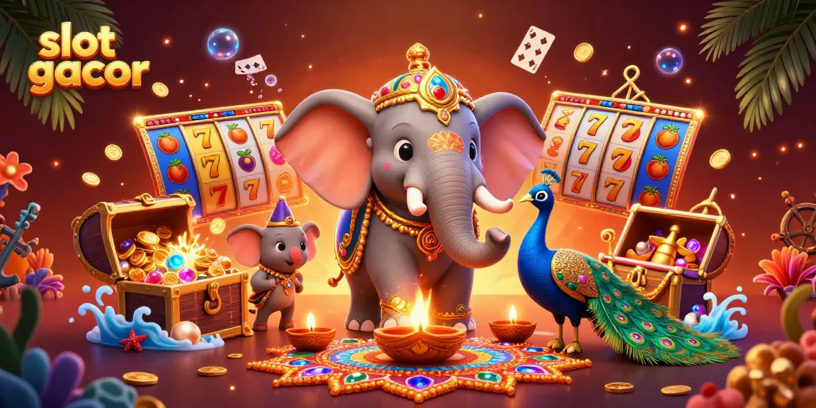 Experience slot gacor excitement with a vibrant casino scene featuring an ornate elephant and gaming symbols.