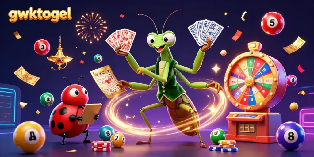 GWKTOGEL hadir dengan karakter menarik di dunia lotere, mempersembahkan momen kemenangan dengan bola lotere berwarna-warni.
