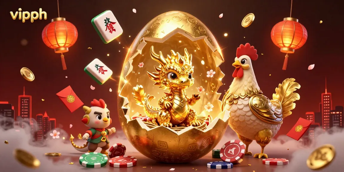Engage with vipph's dynamic online gaming world featuring a dragon, poker chips, and rich casino elements.