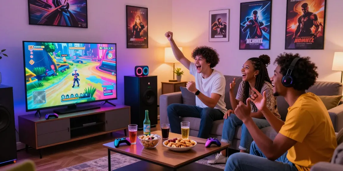 Friends enjoying Adult Games Dirty in a cozy living room gaming setup