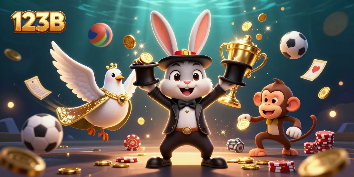 Monkeys and rabbits in a thrilling 123B casino scene showcasing slots and sports.