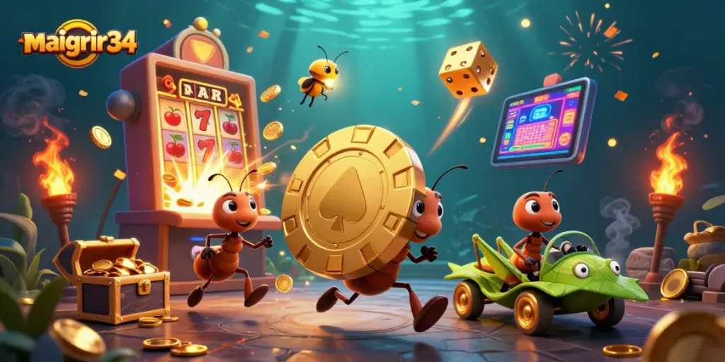 Les personnages de maigrir34 s'affrontent dans un environnement de casino animé rempli de jackpots.