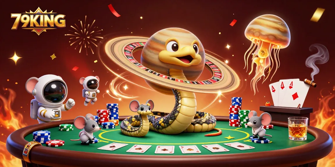 Betting on 79KING with vibrant space-themed casino illustration featuring dynamic gambling elements.