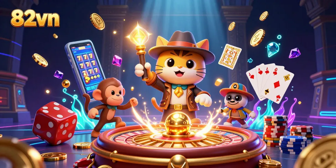 Experience the excitement of 82vn's casino games with vibrant visuals and rich illustrations.