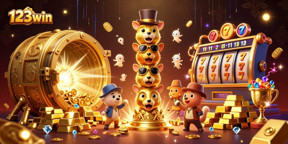 Engage with the vibrant world of 123win, showcasing dynamic elements of slots and magical totems.