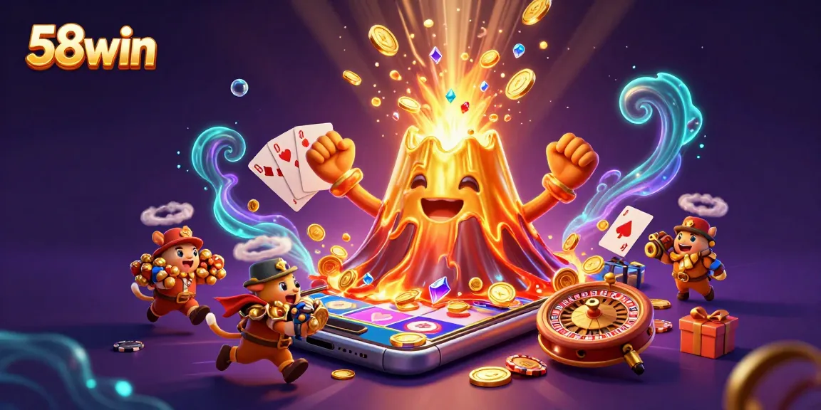 Experience thrilling wins at 58win with a colorful eruption of coins and treasures.