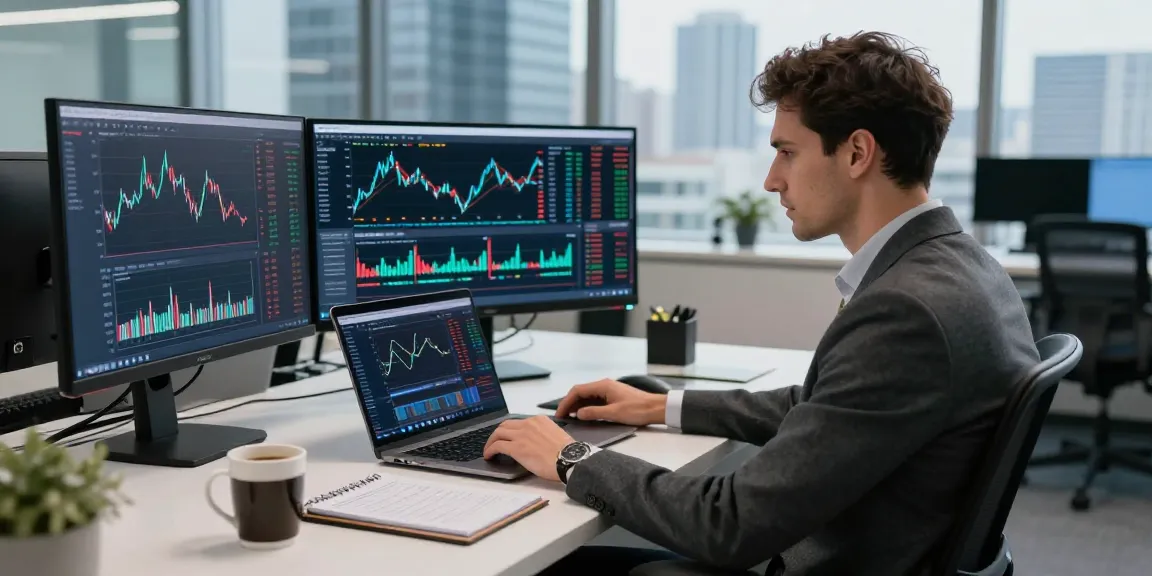 Торговля на bitmex биржа с профессионалом в стильном офисе, показывающим графики криптовалют.