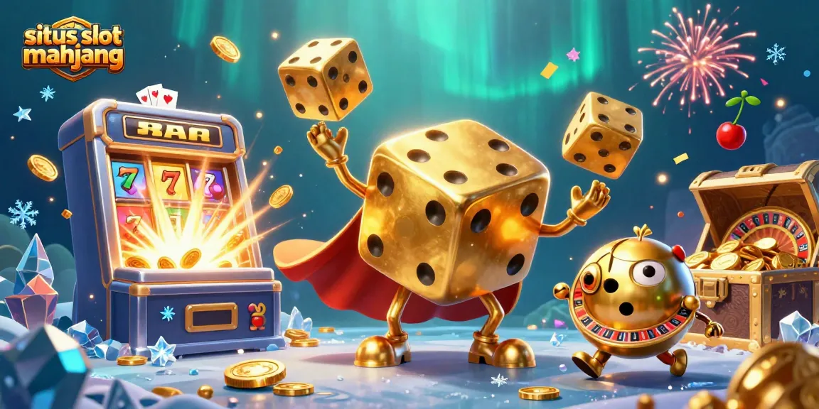 Permainan situs slot mahjong dengan karakter dadu emas dan mesin slot penuh hadiah