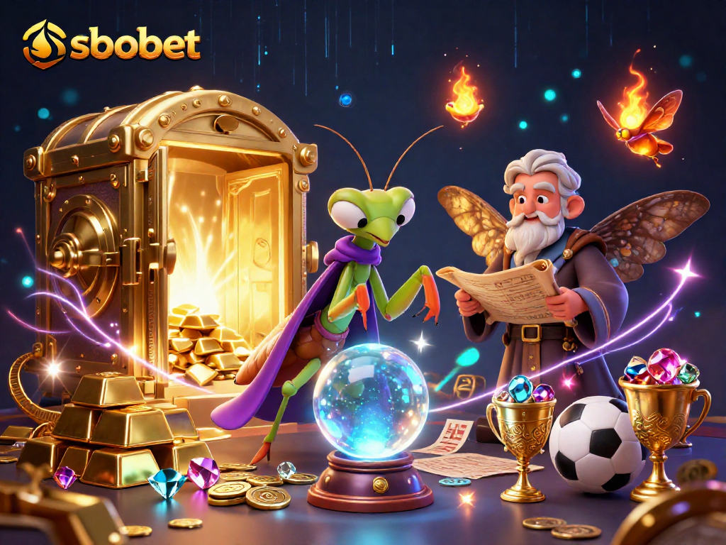 SBOBET sports betting scene with a mystical fortune teller and gambling elements.