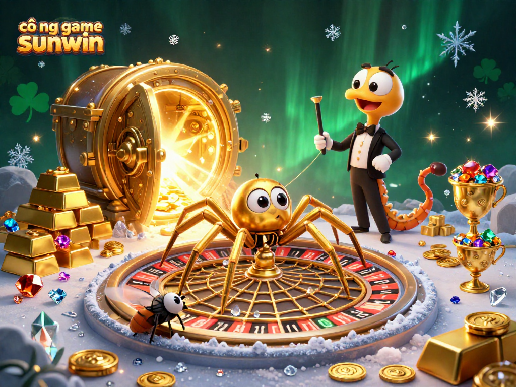 Catch thrilling action at cổng game sunwin with golden spider and centipede croupier in an exciting gaming scene.