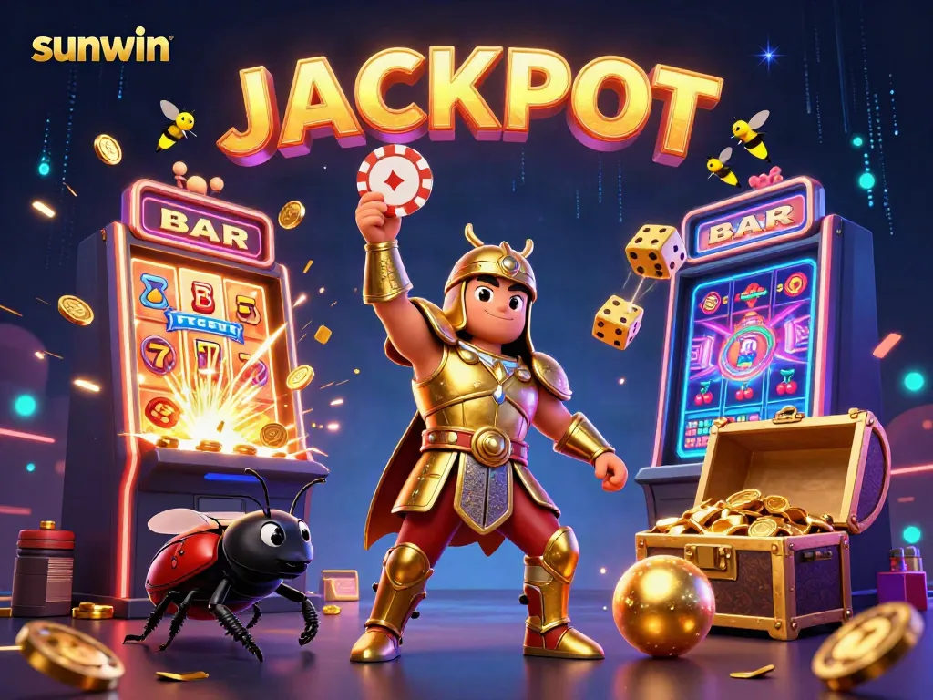 Experience the excitement of sunwin with epic jackpot wins showcased by a heroic beetle lifting a poker chip.
