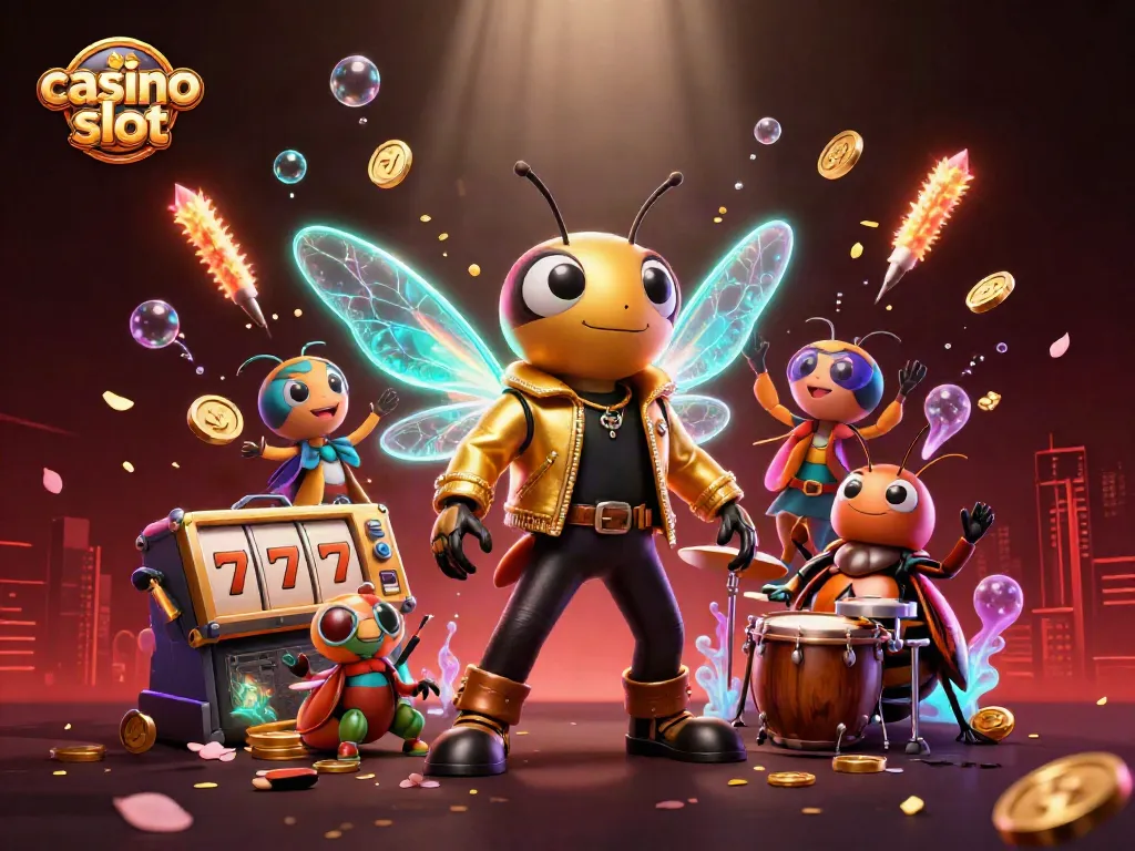 Experience thrilling gaming with a vibrant casino slot scene featuring animated characters.
