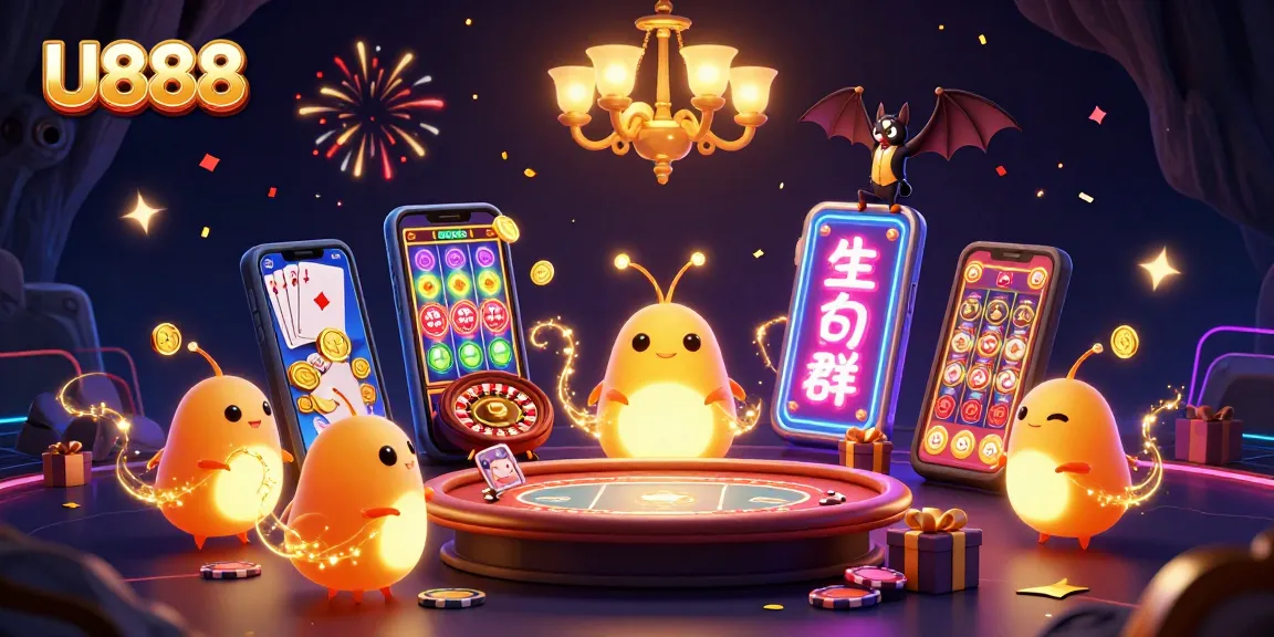 Experience U888's vibrant cave casino with glowing glowworms and dynamic gaming elements.