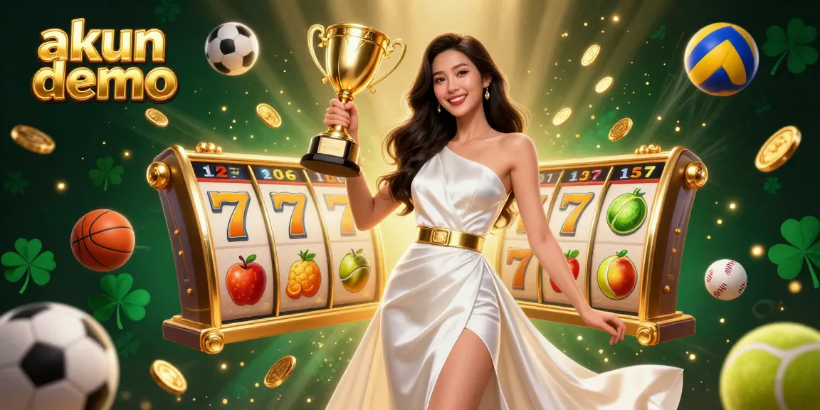 A vivid illustration showcasing an akun demo experience with slot reels and sports elements, bringing excitement to online gaming.