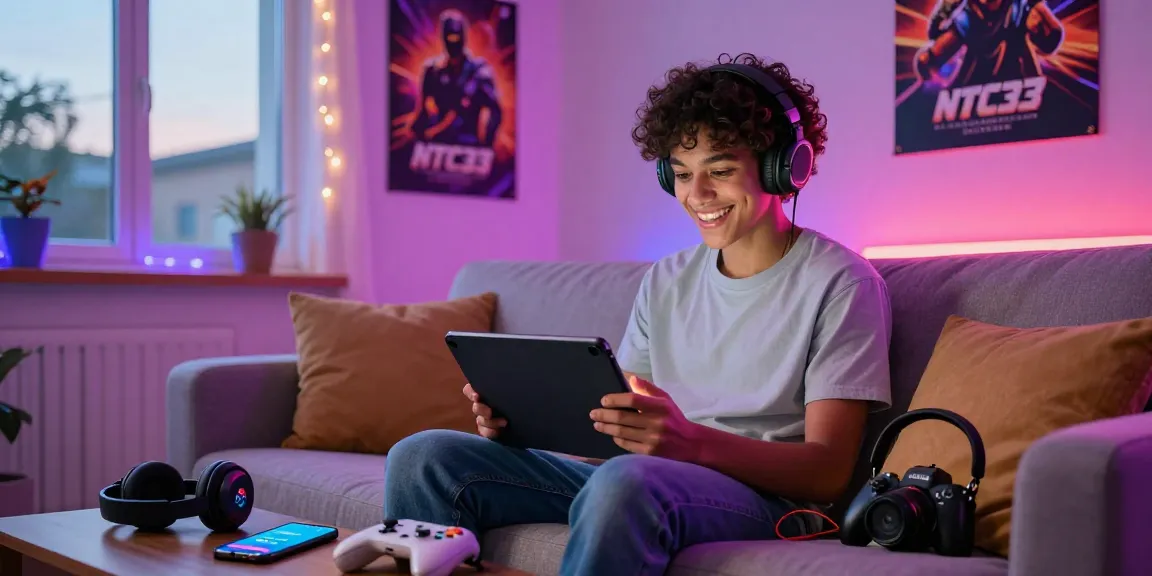 Engaging newtown download on a tablet with a vibrant gaming setup