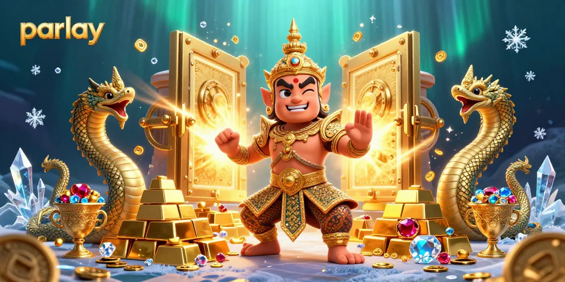 Place your parlay bets in this vibrant casino scene filled with golden treasures and exciting game elements.