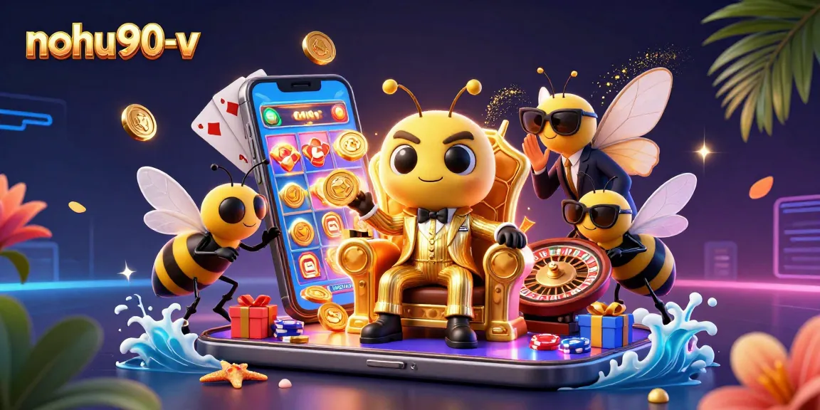 Experience thrilling jackpots with nohu90-v in this vibrant 3D casino scene featuring slot games.