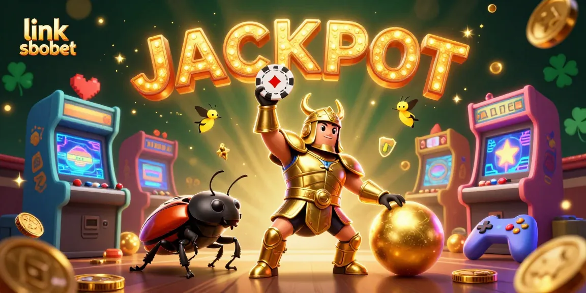 Experience action on link sbobet with a victorious beetle and celebratory gaming elements.