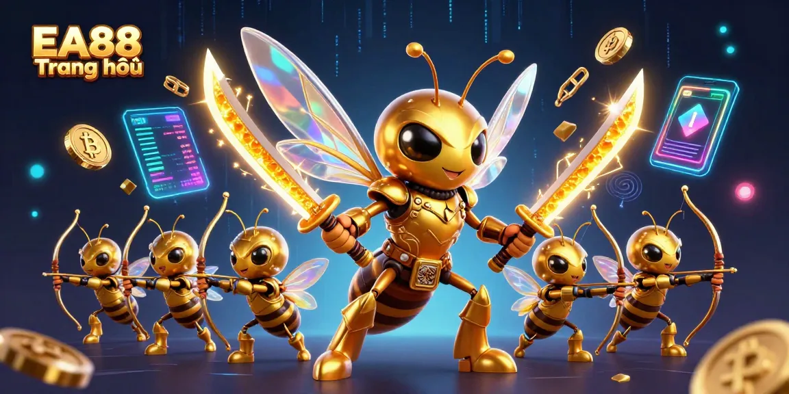 Engage with the thrilling EA88 Trang chủ casino illustration featuring a samurai hornet and crypto elements.