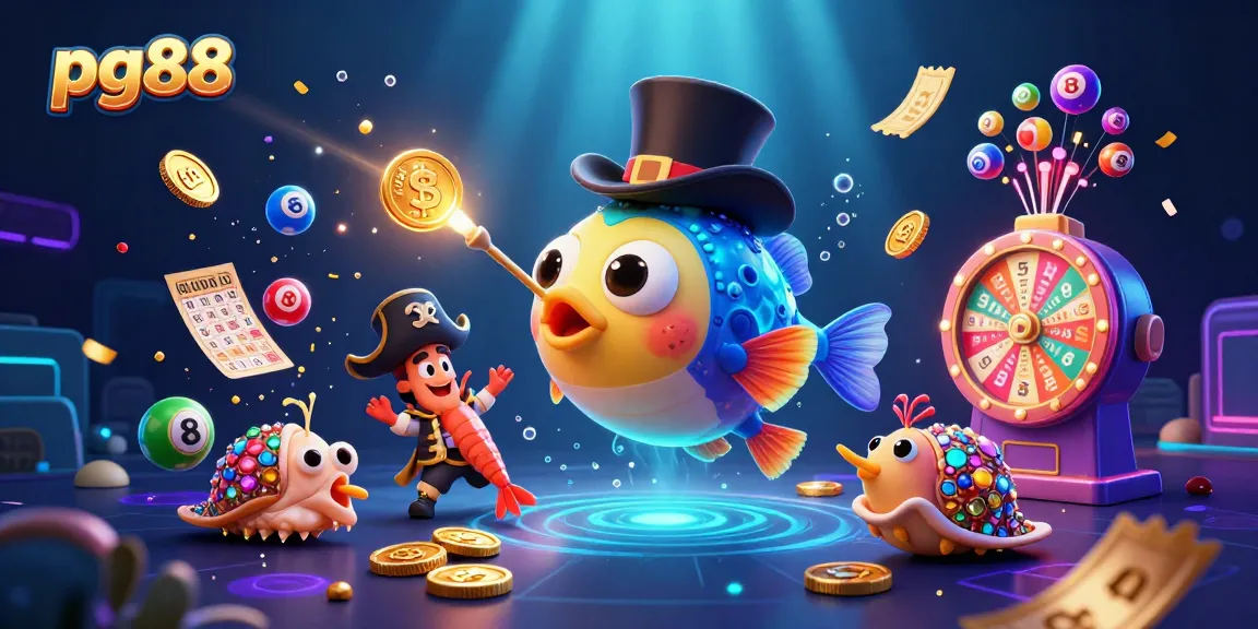 Experience thrilling gaming with pg88, featuring a deep-sea anglerfish attracting golden coins amid vibrant lottery elements.