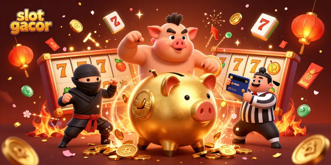 Mainkan slot gacor dengan karakter unik dan elemen permainan di latar belakang penuh warna.