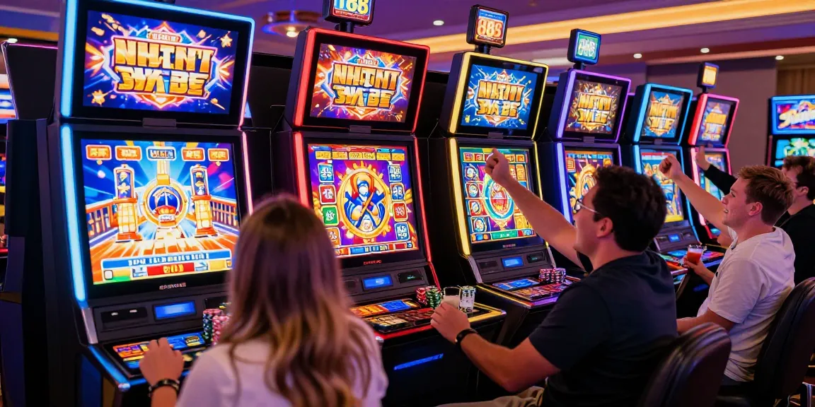 Permainan slot88 yang dinamis dan memikat di kasino, menunjukkan pemain merayakan kemenangan.