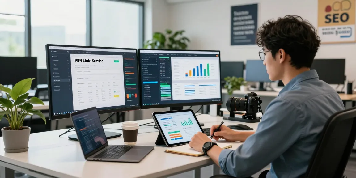 Professional analyzing the best pbn links service in a modern digital marketing workspace.