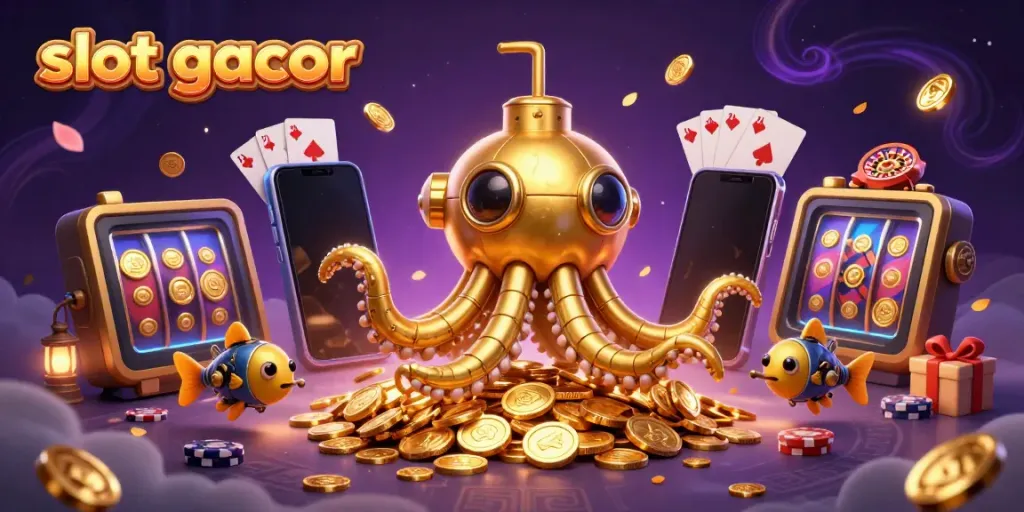 Slot gacor memikat dengan ilustrasi 3D kraken emas dan permainan slot yang menakjubkan