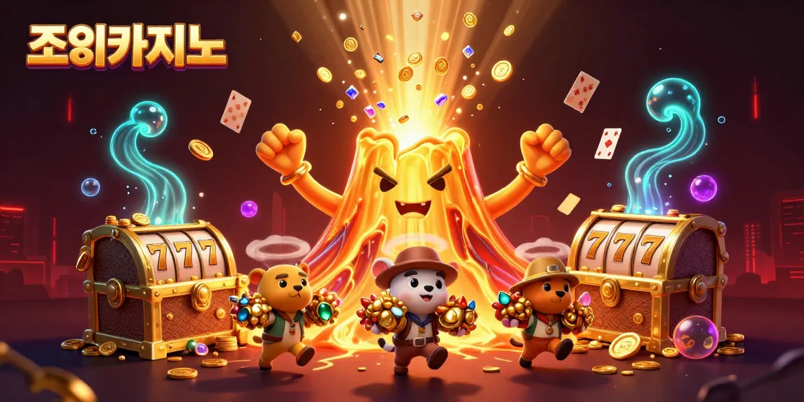 Experience the excitement of 조이카지노 with dynamic casino elements and treasure in 3D illustration.