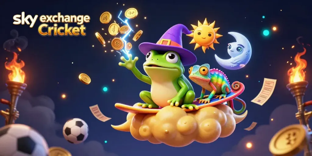 Experience thrilling sports betting action with sky exchange Cricket as a wizard frog conjures golden coins and exciting elements.