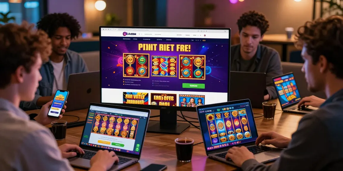 Engaging gaming scene featuring players enjoying deposit tanpa minimal slots without fees on laptops and mobiles.