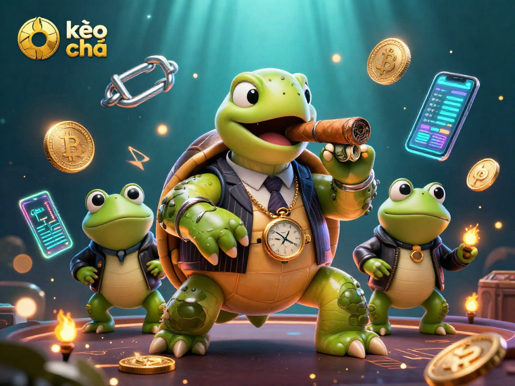 Engage with kèo nhà cái through vibrant 3D casino art featuring a turtle in a mobster suit.