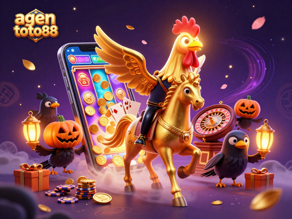 Experience the vibrant excitement of agen toto88 with dynamic slot games and golden coins in a stunning casino scene.