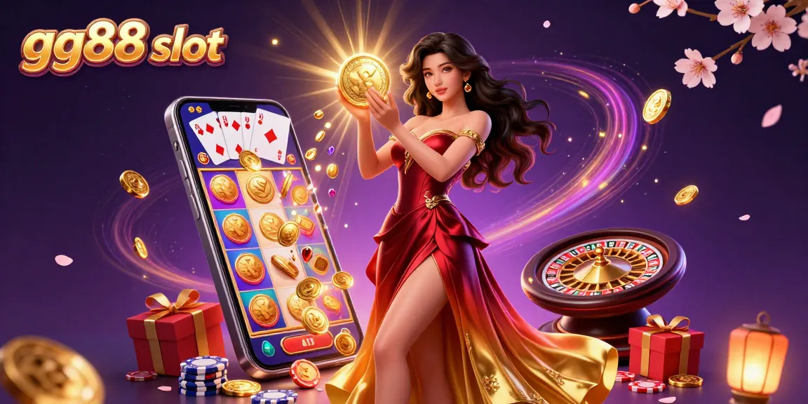 Experience excitement with gg88 slot as coins rain down in a vibrant casino scene