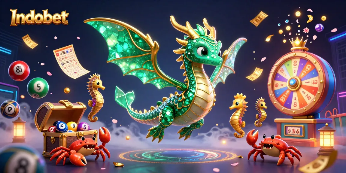 Merayakan Indobet dengan ilustrasi 3D mengagumkan dari naga laut dan bola lotere.