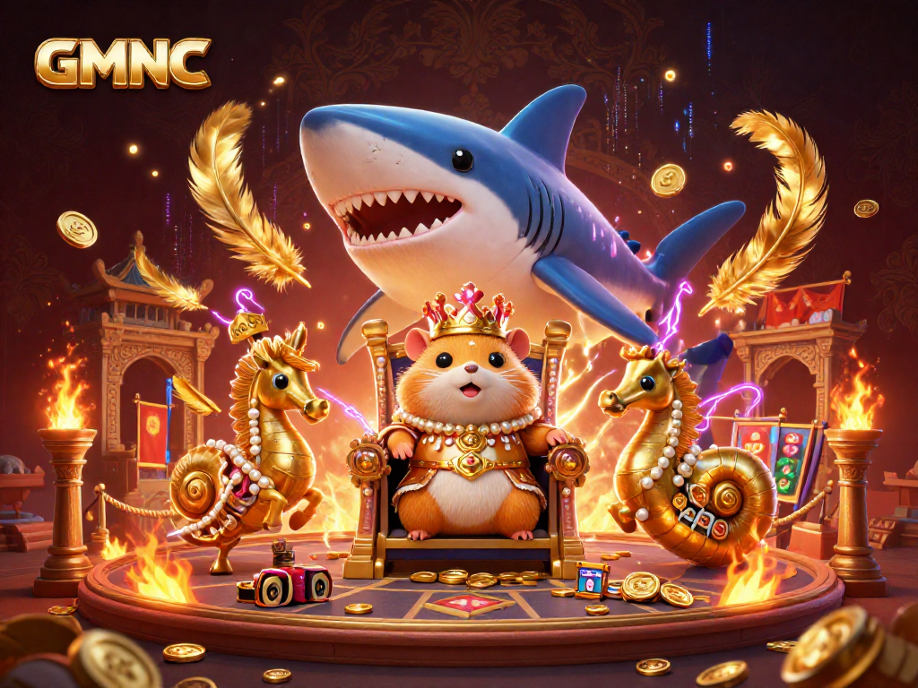 GMNC features an epic 3D scene with a golden hamster king ruling over shimmering casino chaos.