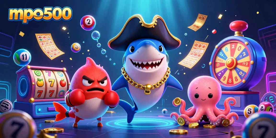 Engage with mpo500 as the pirate shark, pufferfish, and octopus celebrate winning in an exciting slot world.