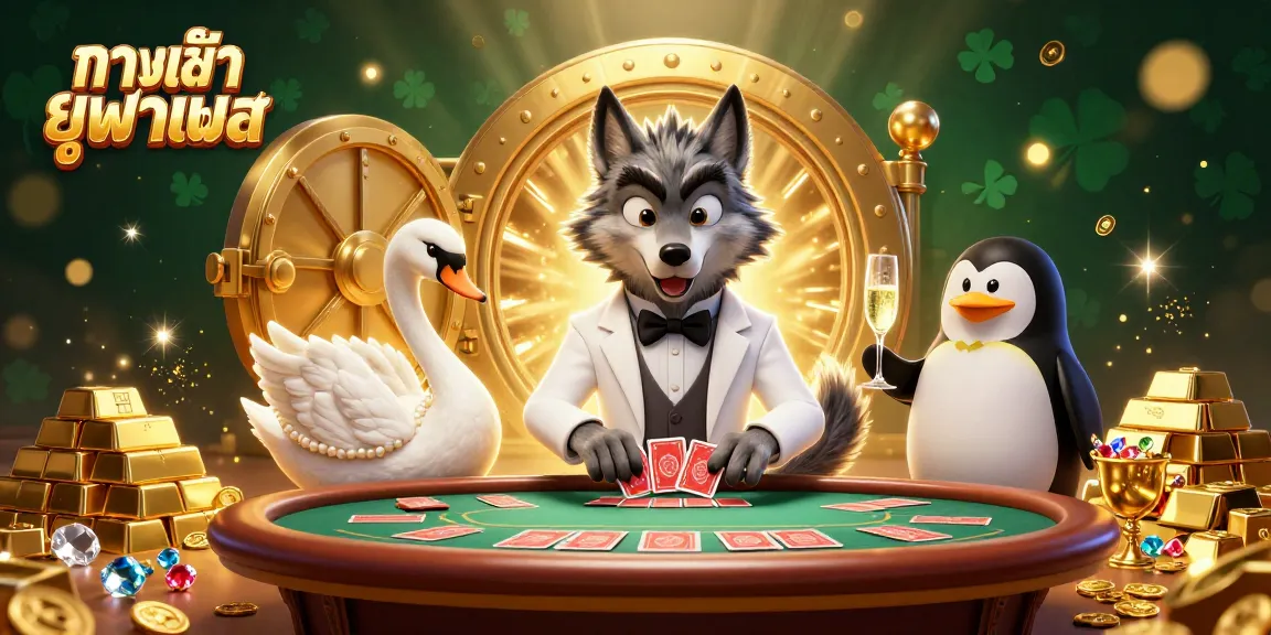 Play baccarat with ทางเข้า ยูฟ่าเบท featuring a debonair wolf, elegant swan, and penguin sommelier.