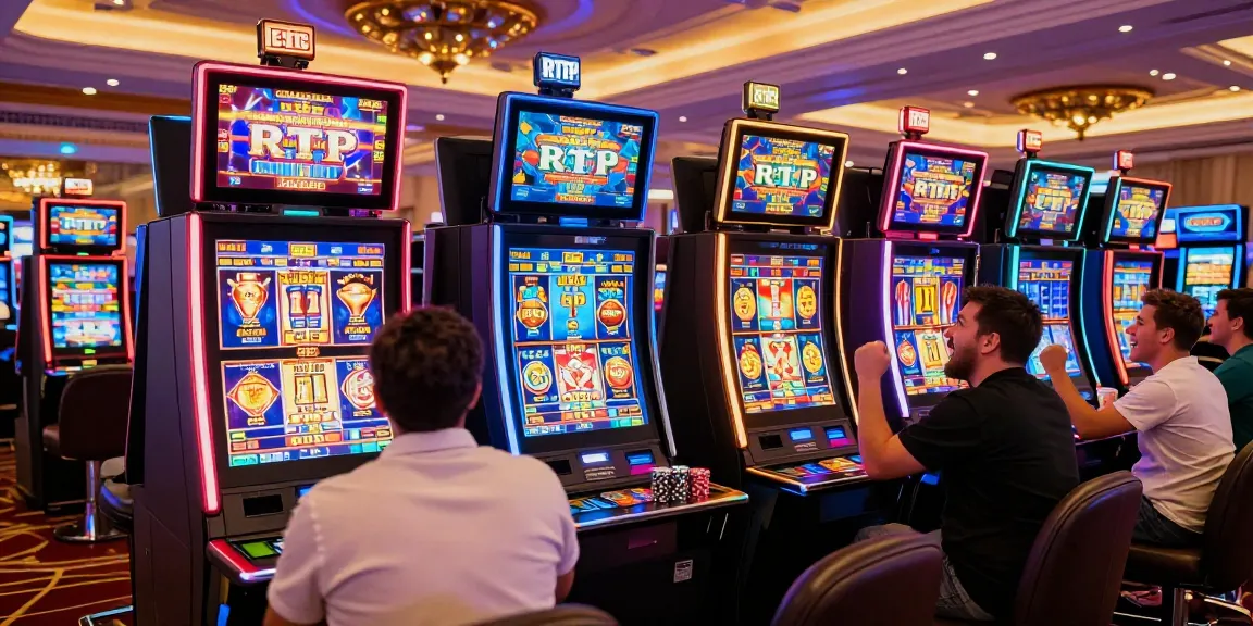 Slot maxwin di kasino dengan pemain bersemangat meraih kemenangan.