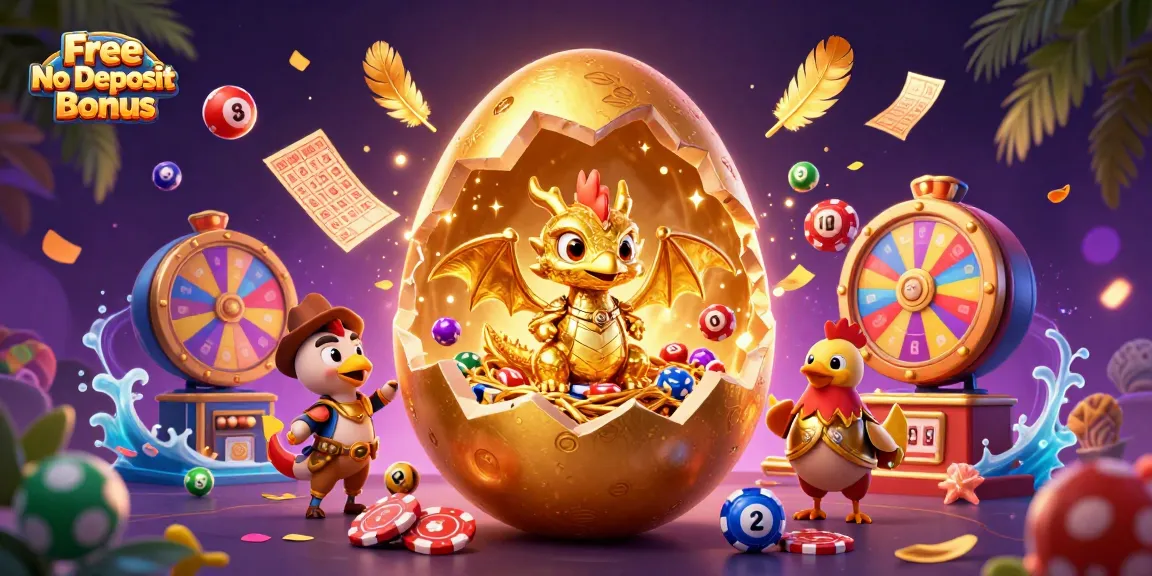 Experience the Free No Deposit Bonus with golden surprises in a vibrant casino illustration full of excitement.