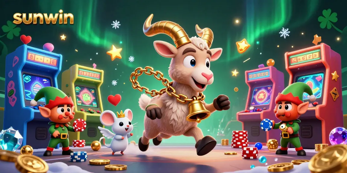 Experience thrilling gameplay at sunwin with Krampus and elf gremlins in a vibrant casino scene.