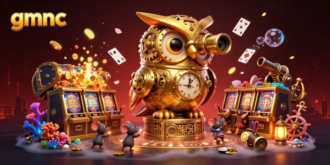 Experience thrilling gameplay at gmnc with a clockwork golden owl overseeing a vibrant casino scene.