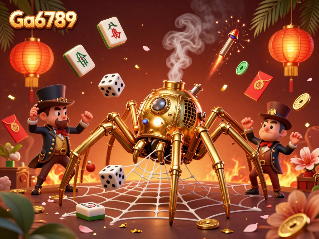 Engage in gambling excitement with Ga6789's vibrant 3D casino illustration featuring golden spider and dynamic elements.